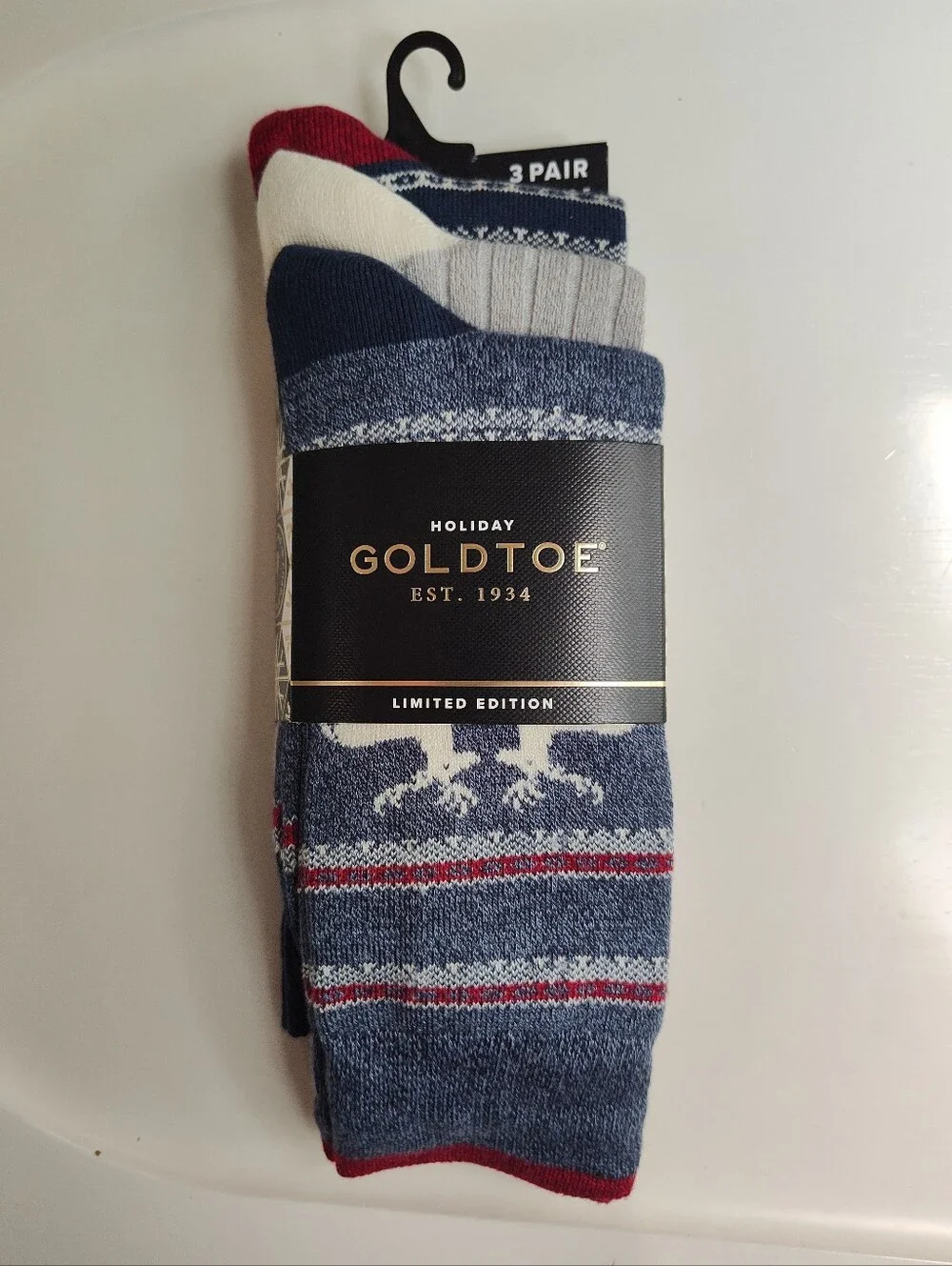 Goldtoe Holiday Christmas Men's Socks 3 Pair Sz 6-12.5 Reindeer Fairisle Crew